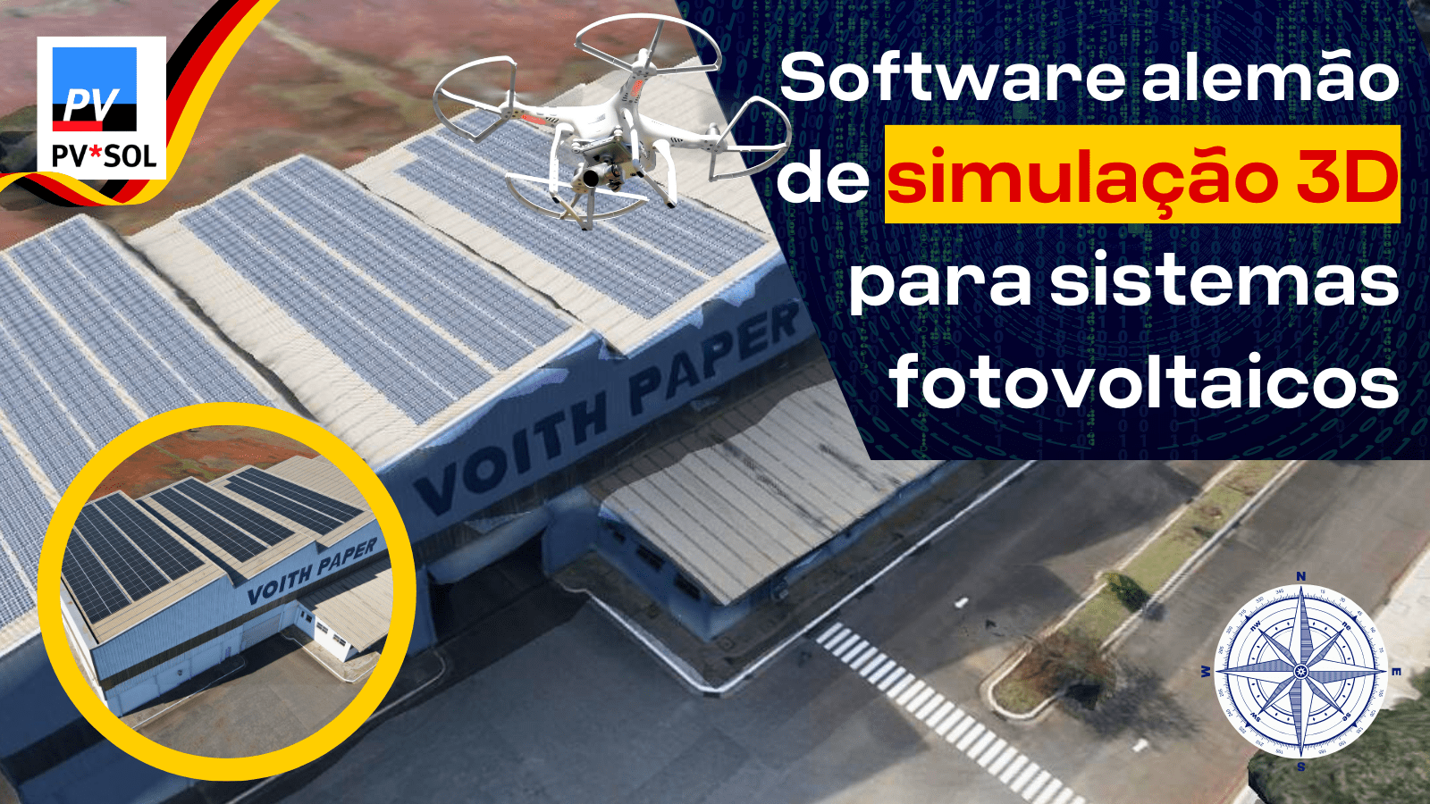 Para os projetos Fotovoltaicos, contamos com o auxílio de um software alemão de simulação 3D